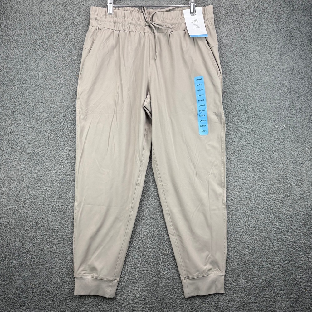 Members Mark‎ Mens Travel Jogger Pants Tan Beige Large 28 Inseam Relaxed Fit New